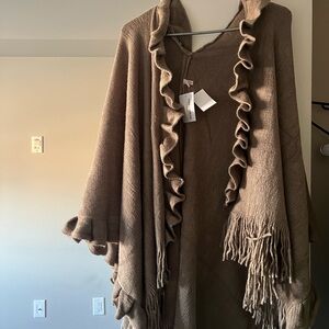 Brown Ruffled Fringe Shawl